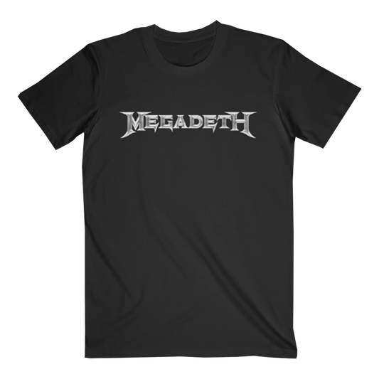 Official Megadeth Merchandise. 100% black cotton t-shirt with a silver Megadeth logo.