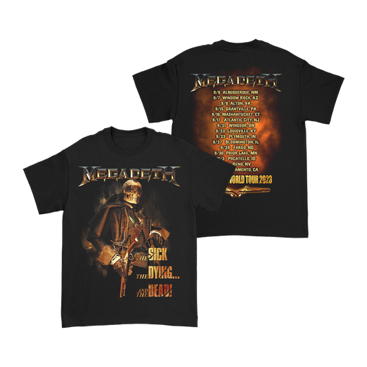 Official Megadeth Merchandise. 100% USA cotton unisex t-shirt with a light weight, slim fit. T-shirt features art inspired but the album The Sick, The Dying... And The Dead!